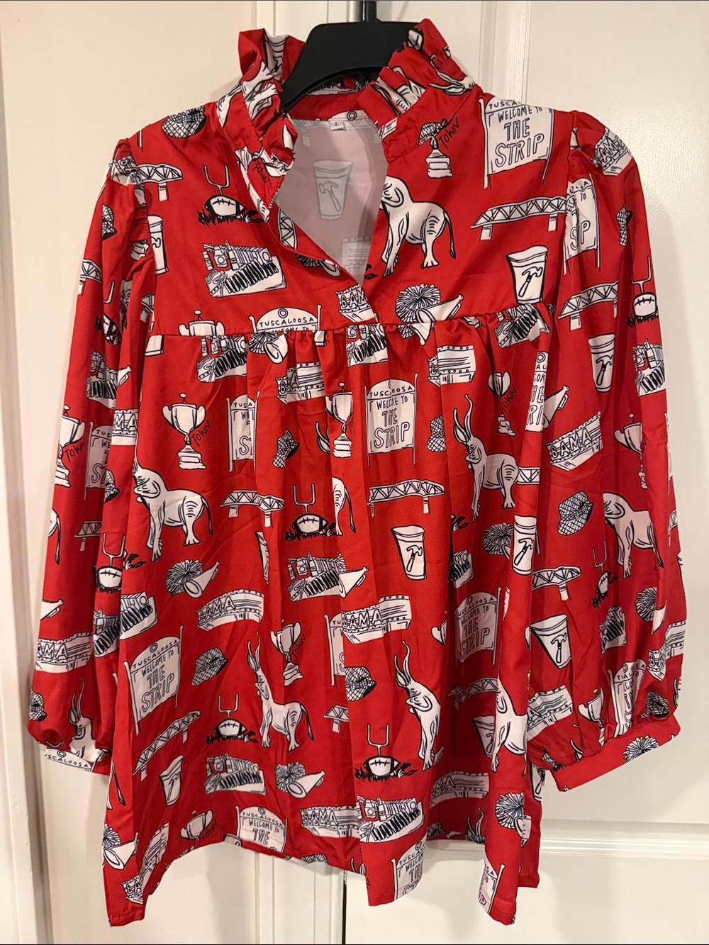 Kids Red Printed Pajama Top - Playful Animal & Trophy Design